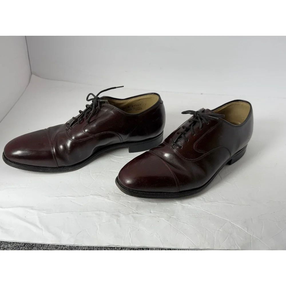Johnston & Murphy Mens 9 D/B Burgundy Leather Cap Toe Oxford Shoes Made in USA